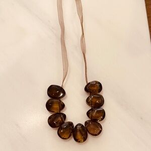 Natural Smoky Quartz Heart Shape Faceted Briolette on Brown Sheer Ribbon